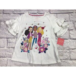 Isaac Mizrahi Kids Girls Cute Dog Friends Ruffle Short Sleeve Shirt White XS 4